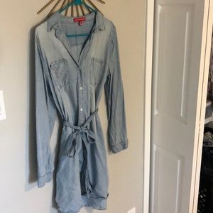 Denim shirt dress with tie